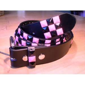   Checkered STUDDED Leather BELT for buckles snap on EMO punk rock studs