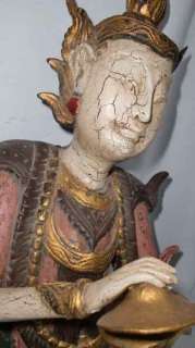 BEAUTIFUL WOODEN KHMER TEMPLE DANCING FIGURE & STAND  