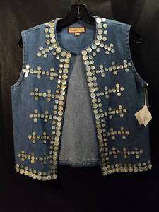 DOUBLE D RANCHWEAR TLINGIT DENIM VEST with M O P BUTTONS, SIZE XS 