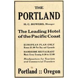  1908 Ad Portland Oregon Bowers Hotel Pacific Coast Tour 