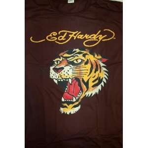  Ed Hardy Brown   Roaring Tiger Mens T shirt   Medium 