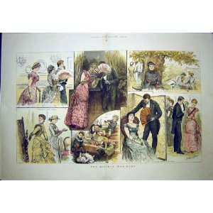  Society War Game Ladies Men Hopkins Sketches Print 1884 