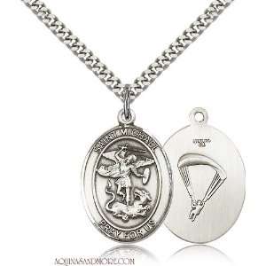    St. Michael Paratrooper Large Sterling Silver Medal: Jewelry