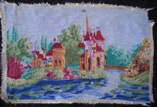 Vintage needlepoint tapestry castle near the river 23  