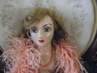 26 Antique Pink French Boudoir Doll with Feather Boa  
