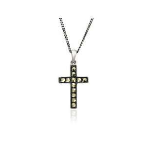  Sterling Silver Marcasite Cross Pendant on Chain Jewelry