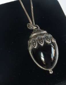 VINTAGE STERLING DOUBLE SIDED MOONSTONE+ONYX MARCASITE ACORN 17 