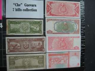 CUBA~SIGNED BY CHE GUEVARA~7 UNCIRC. NOTES PLUS ONE 3 PESOS COIN 