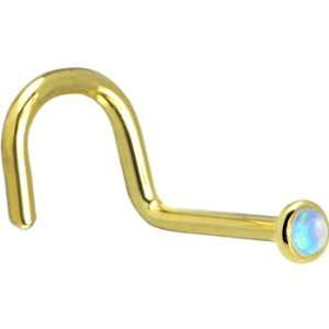   2mm Light Blue Synthetic Opal Right Nostril Screw   18 Gauge Jewelry