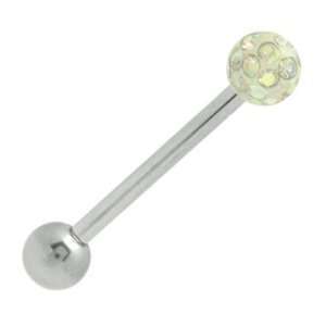  Opal Cz Jeweled Barbell Tongue Ring   14g 15mm Jewelry