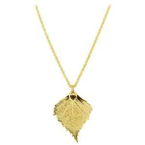  24 KT Gold Plated Real Birch Leaf Pendant Necklace Chain 20 Jewelry