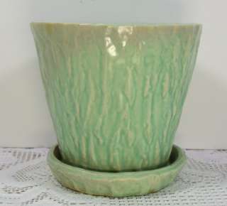 Art Pottery Light Green Tree Trunk Texture Round Planter/Flower Pot w 
