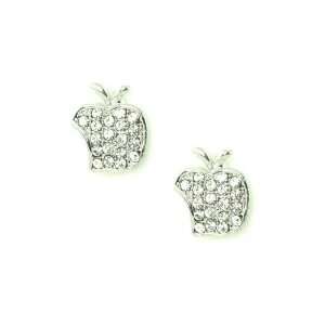 Crystal Pave Silver Apple Bite Stud Earrings Jewelry