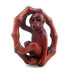 Boxwood Carved Netsuke Sculpture Monkey In Bamboo Ring