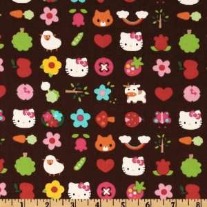 44 Wide Hello Kitty Country Quilting Toss Brown/Multi Fabric By The 