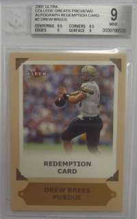   Drew Brees Ultra College Greats Previews Auto Redemption BGS 9  