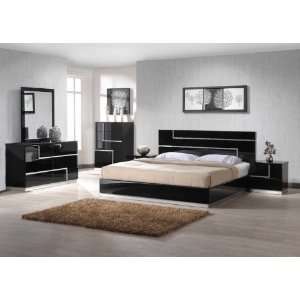   Bedroom Set Black Queen Bed, 2 Night Stands, Dresser & Mirror Home