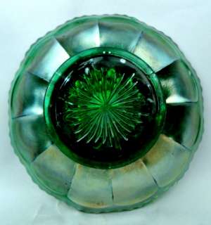 PEACOCK TAIL by FENTON ~ GREEN ICE CREAM SHAPE 6 INCH CARNIVAL GLASS 