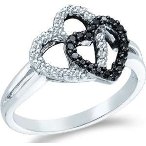  Gold Black Diamond and White Two 2 Heart Shape Love Round Cut Ladies 