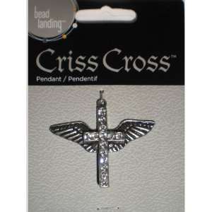  Silver Crystal Cross with Wings Pendant 