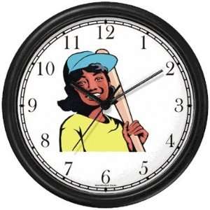  Girl with Baseball Bat Baseball Theme Wall Clock by 