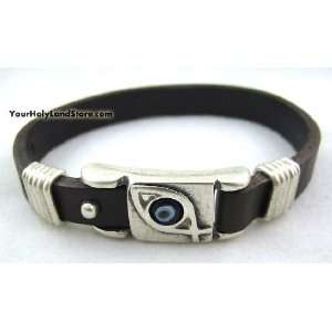    Leather Bracelet with Fish & Evil Eye Charm 