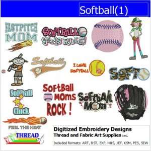   Digitized Embroidery Designs   Softball(1)   CD Arts, Crafts & Sewing