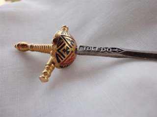 sword fencer vtg mini toledo white metal & gold tone + enamel  