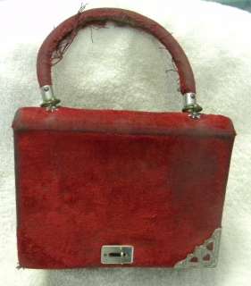 ANTIQUE WOMAN HAND BAG HANDBAG RED VELVET 1900s  