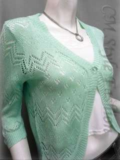 Chic Eyelet Sweet Cardigan Sweater Top Green M  