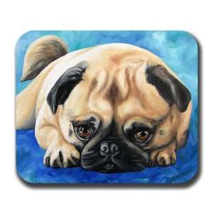  Pug on Blue Dog Art Mouse Pad 
