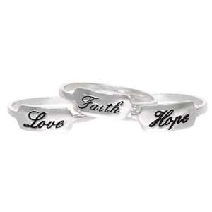  Sterling Silver Hope Faith Love Set of 3 Rings, Size 8 Jewelry