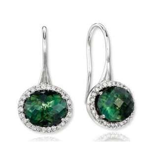   White Gold 5 1/2 Carat Green Topaz 1/3 Carat Diamond Earrings Jewelry