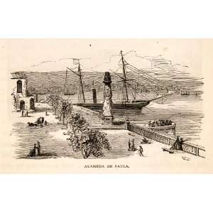  1871 Wood Engraving Alameda de Paula Havana Cuba Port 