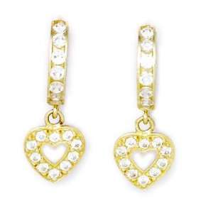  14K Yellow Gold CZ Sweetheart Huggy Earrings: Jewelry