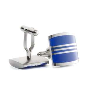 Trendy Courtly Blue Enamel Beveled Polished Stripes Stainless Steel 