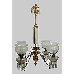  Oil Burning Chandelier With Elegant Shades & Prisims