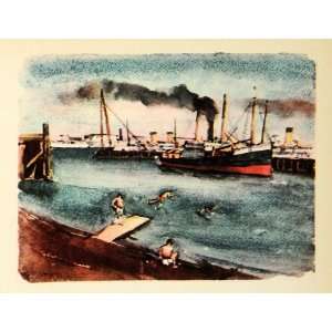  1937 Print Los Angeles Port Swimming Dock Ship Harbor 