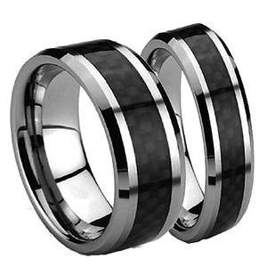 Mens Black Carbon Fibre Tungsten Ring Wedding Band Size 5 to 15  