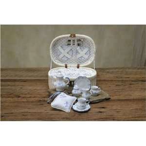  Classic toy tea set in charming white wicker basket with 