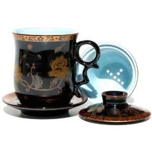  Black Floral Tea Cup Set