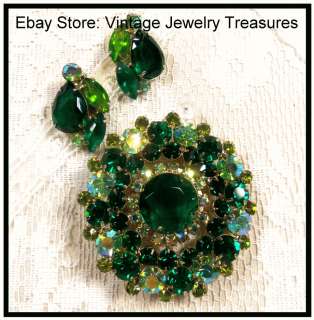   JULIANA Style Green Aurora Borealis Rhinestone Gold Pin Clip Earrings