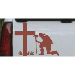 Brown 30in X 22.5in    Fireman At The Cross Christian Car Window Wall 