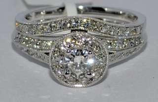 DIAMOND WEDDING SET 2 PC ENGAGEMENT RING + BAND 1CT VINTAGE HALO WHITE 