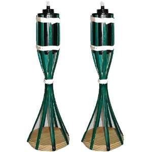  Set Of 2 Green Bamboo Tabletop Citronella Tiki Torches 14 