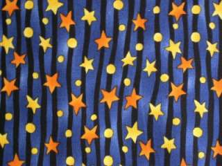 COTTON QUILT FABRIC STARS WAVY STRIPES ORANGE DK BLUE #  