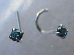 STERLING SILVER 20g GENUINE BLUE DIAMOND NOSE RING!  