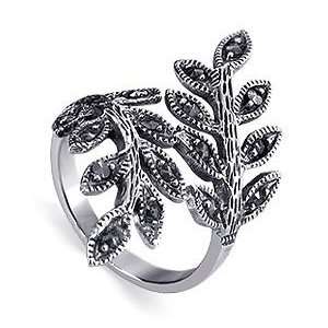   Cut New Marcasite Ivy Leaf Polished Finish Band Ring Size 8: Jewelry
