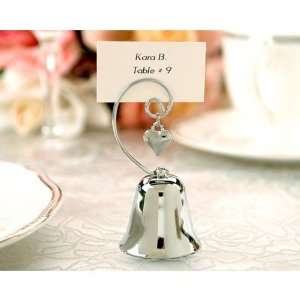 Charming Chrome Bell Place Card/Photo Holder with Dangling Heart Charm 