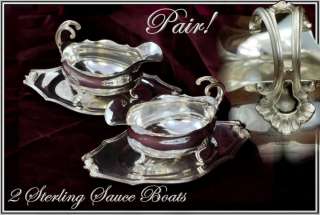   and Champenois Two French Sterling Silver Sauce Boats Trays  